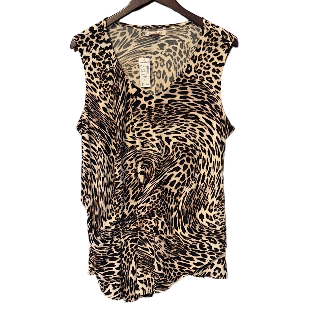 Roz & Ali Leopard Animal Print Sleeveless Blouse Size L NWT